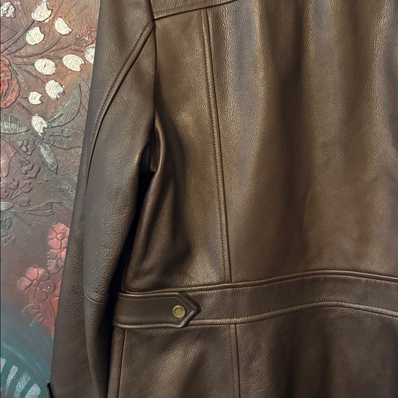 Eddie Bauer Dark Brown Leather Trench Coat - make me an offer - Picture 8 of 11